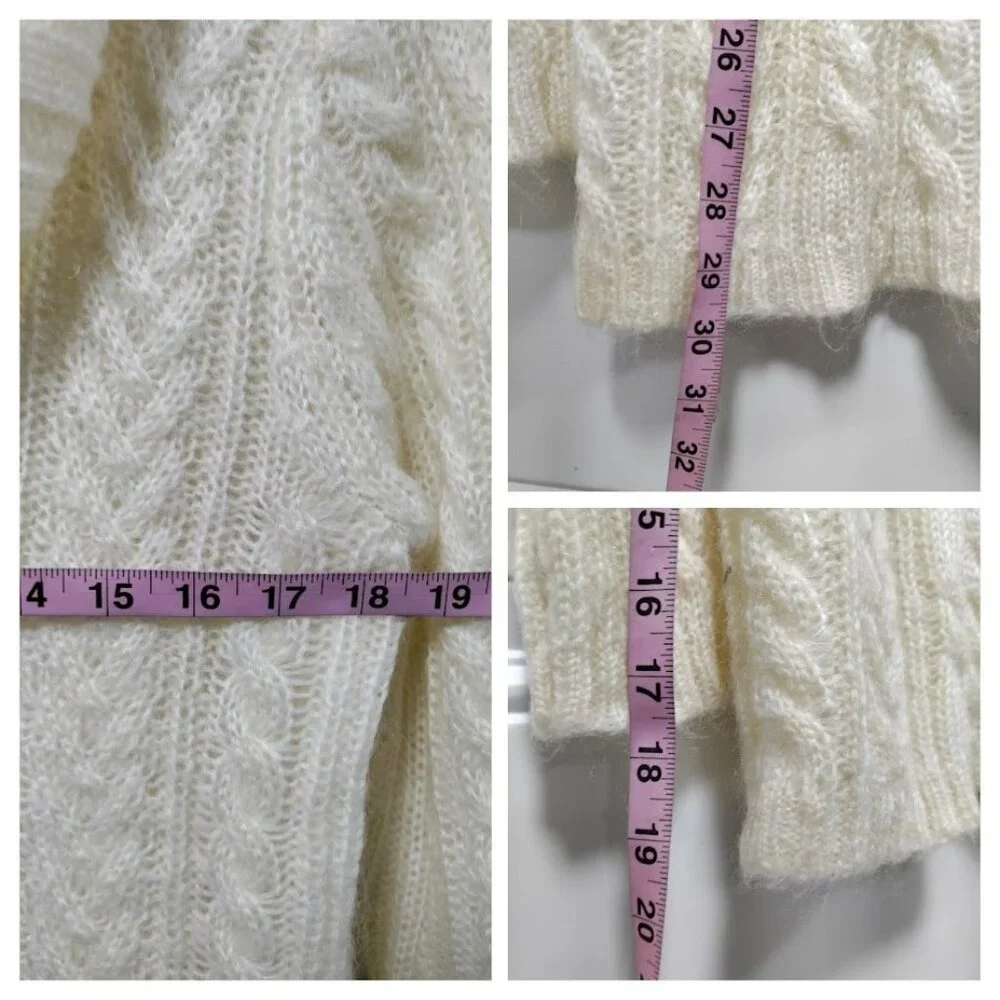 Jones New York Vintage Y2K Mohair Cable Knit 80's Cowlneck Oversized Sweater L - Picture 4 of 5